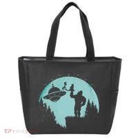 Bigfoot Holding A Cat Funny Alien Riding Ufo Sasquatch Cat Tote Bag thumb 0