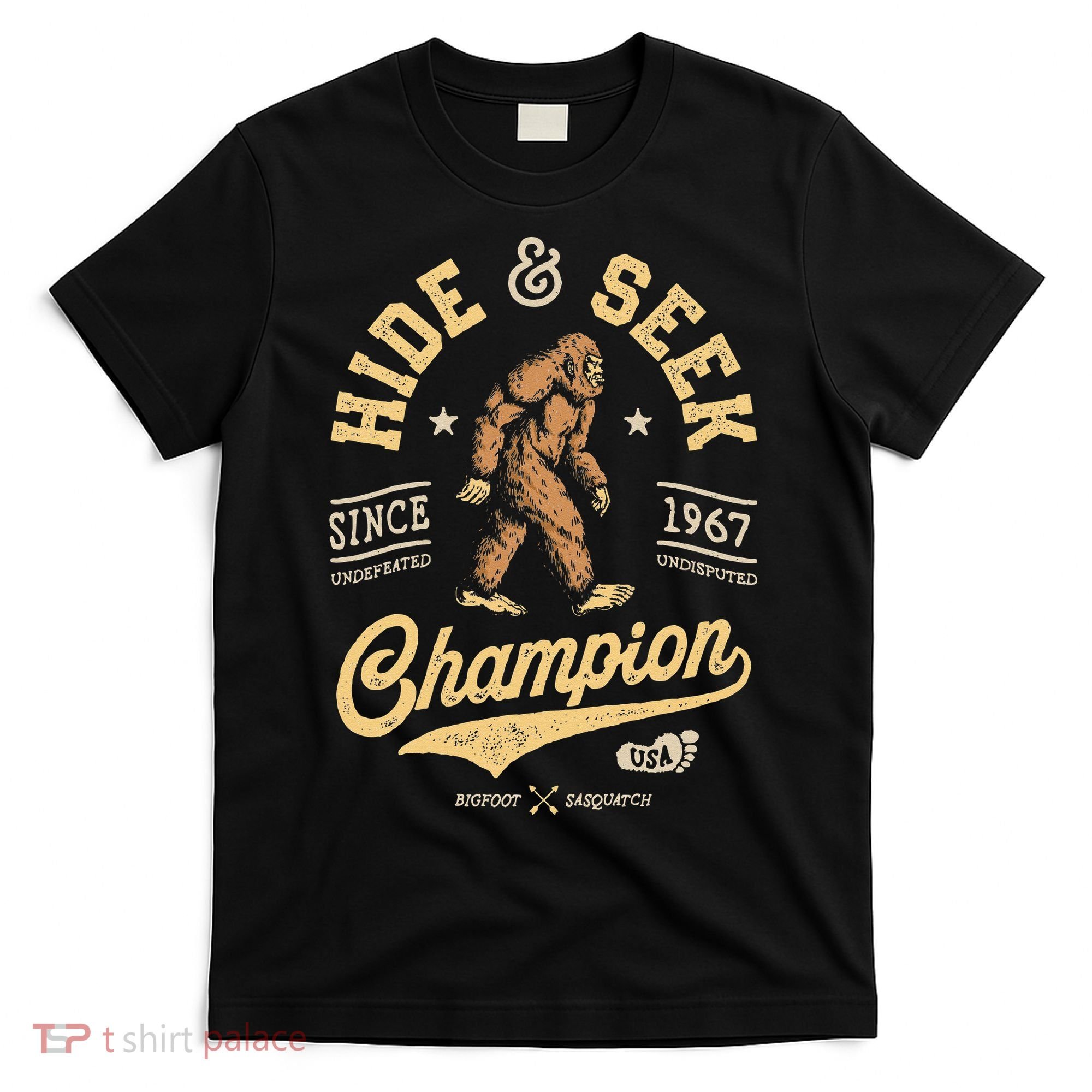 Bigfoot Hide And Seek Champion Funny Sasquatch Retro Vintage T-Shirt