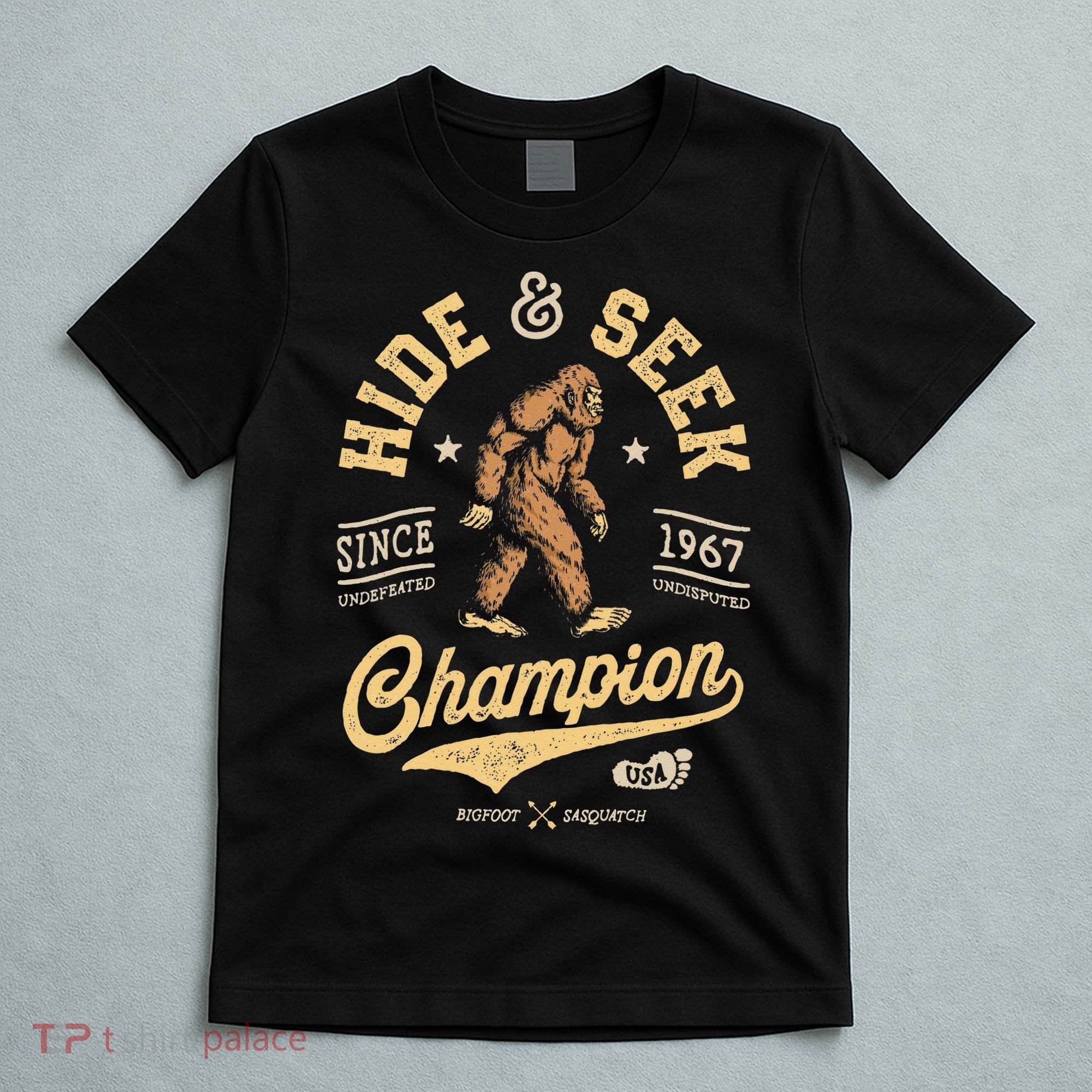 Bigfoot Hide And Seek Champion Funny Sasquatch Retro Vintage T-Shirt