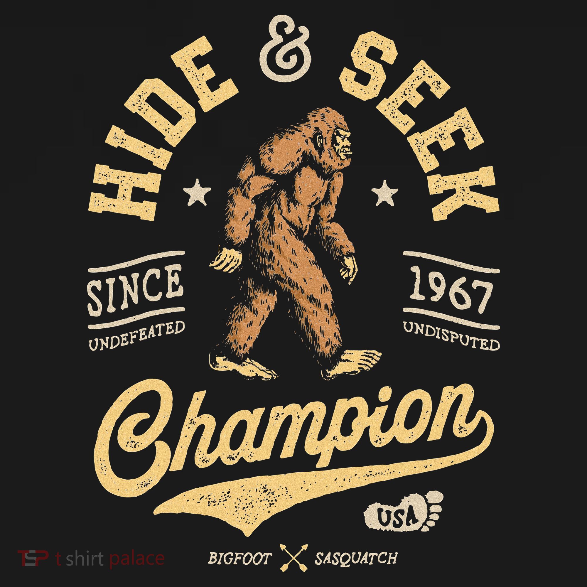 Bigfoot Hide And Seek Champion Funny Sasquatch Retro Vintage T-Shirt