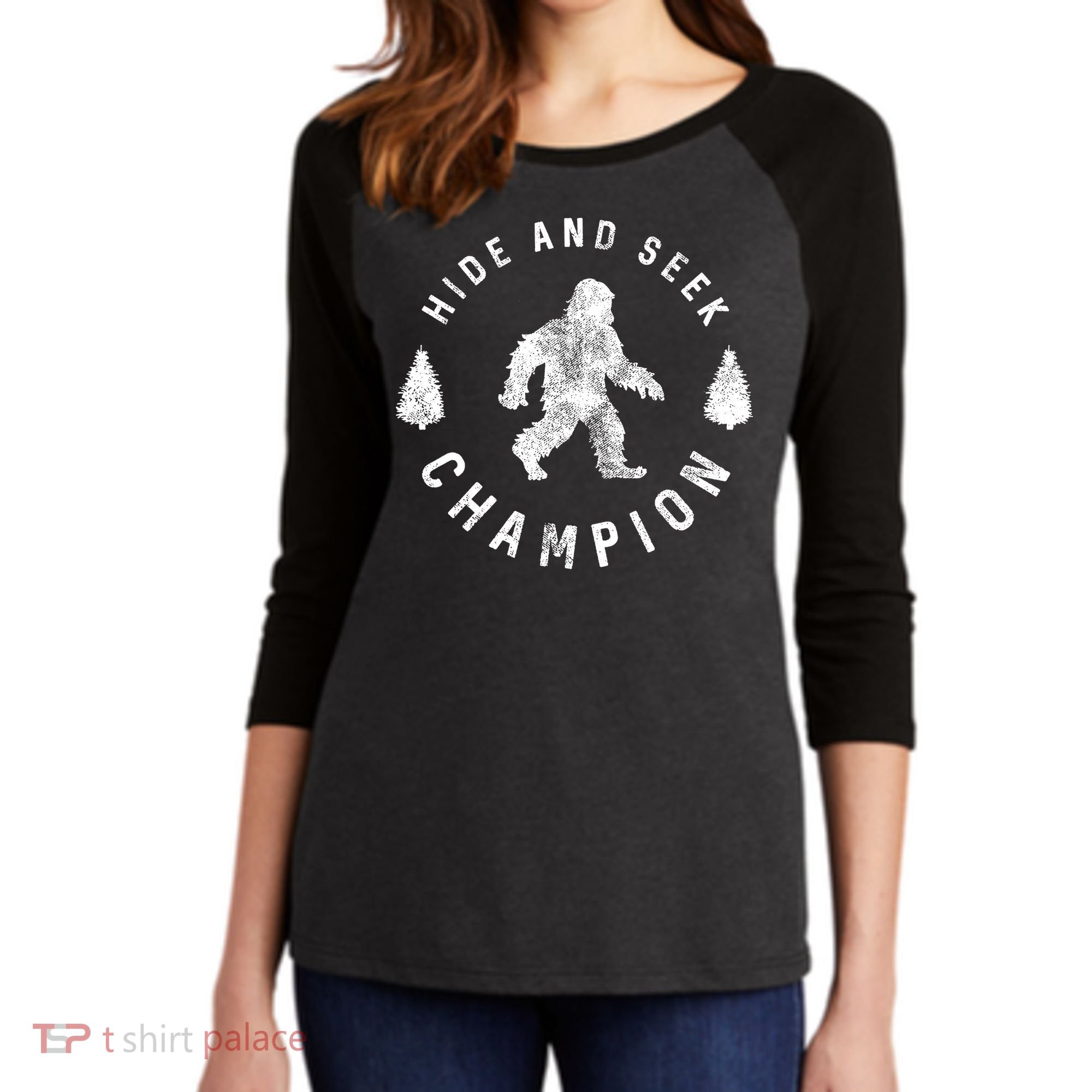 Bigfoot Hide And Seek Champion Women's Tri-Blend 3/4-Sleeve Raglan Shirt