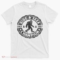 Bigfoot Hide And Seek Champion Funny Sasquatch Retro Vintage T-Shirt thumb 0