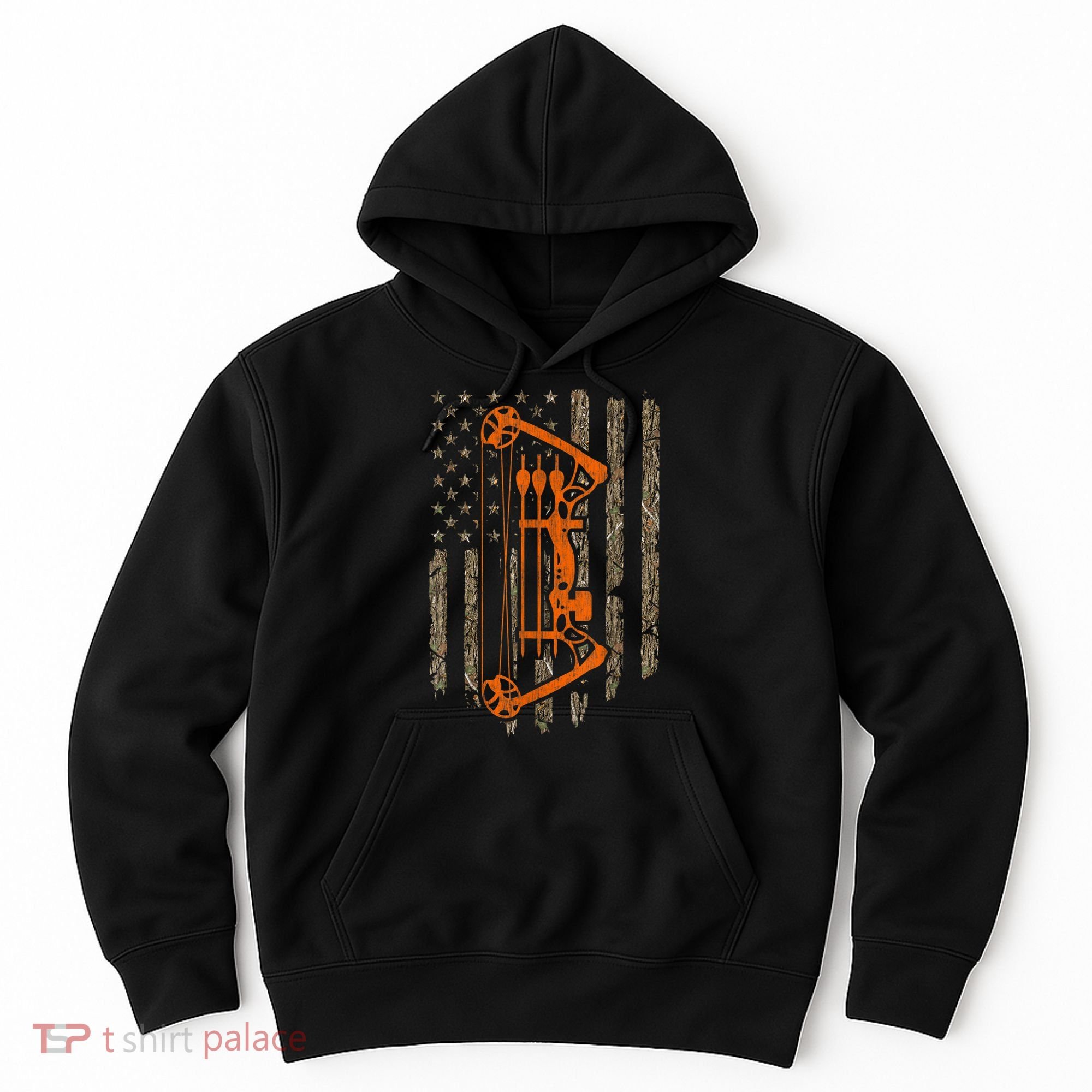 Bow Hunting American Flag Hunter Archery Tree Camouflage Hoodie