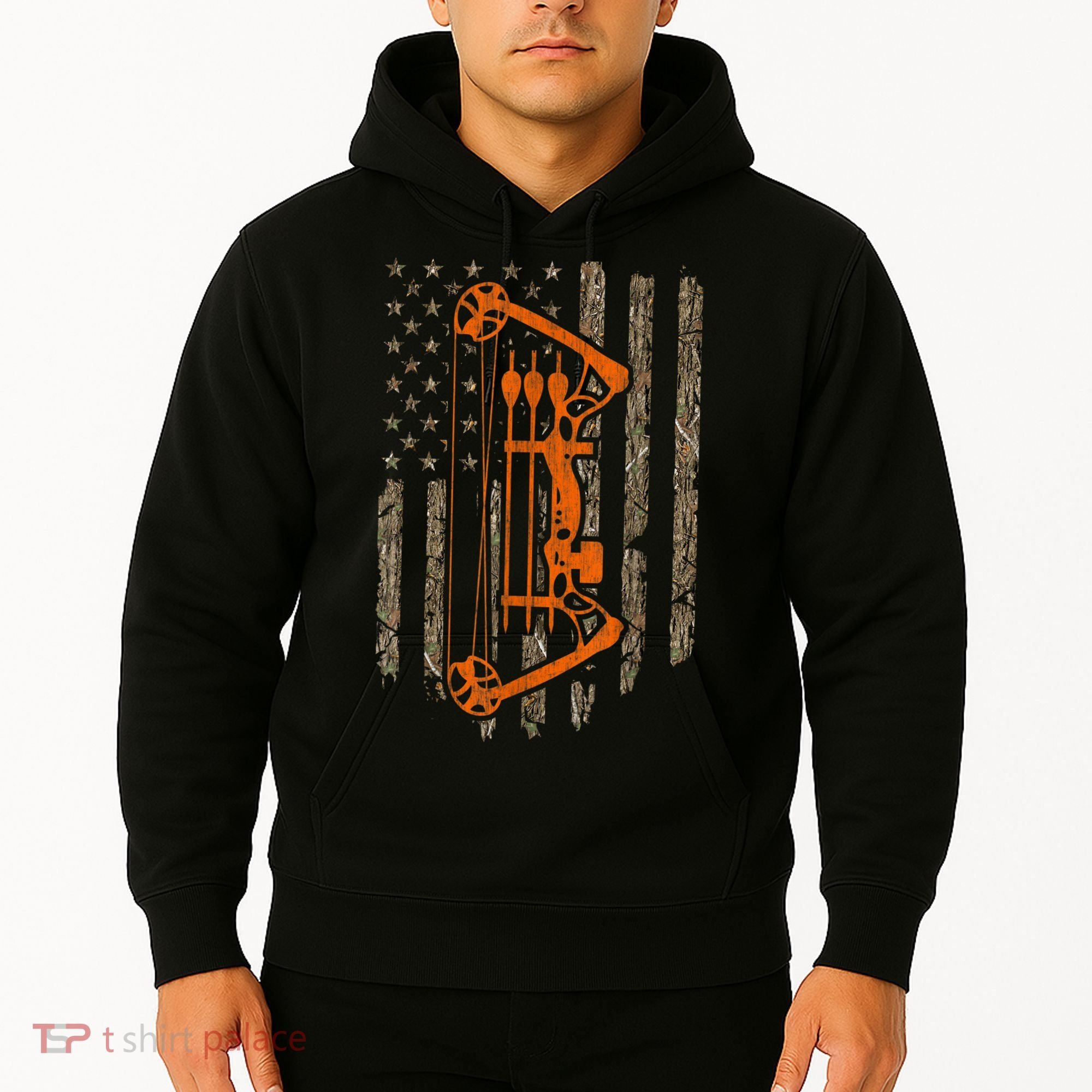 Bow Hunting American Flag Hunter Archery Tree Camouflage Hoodie