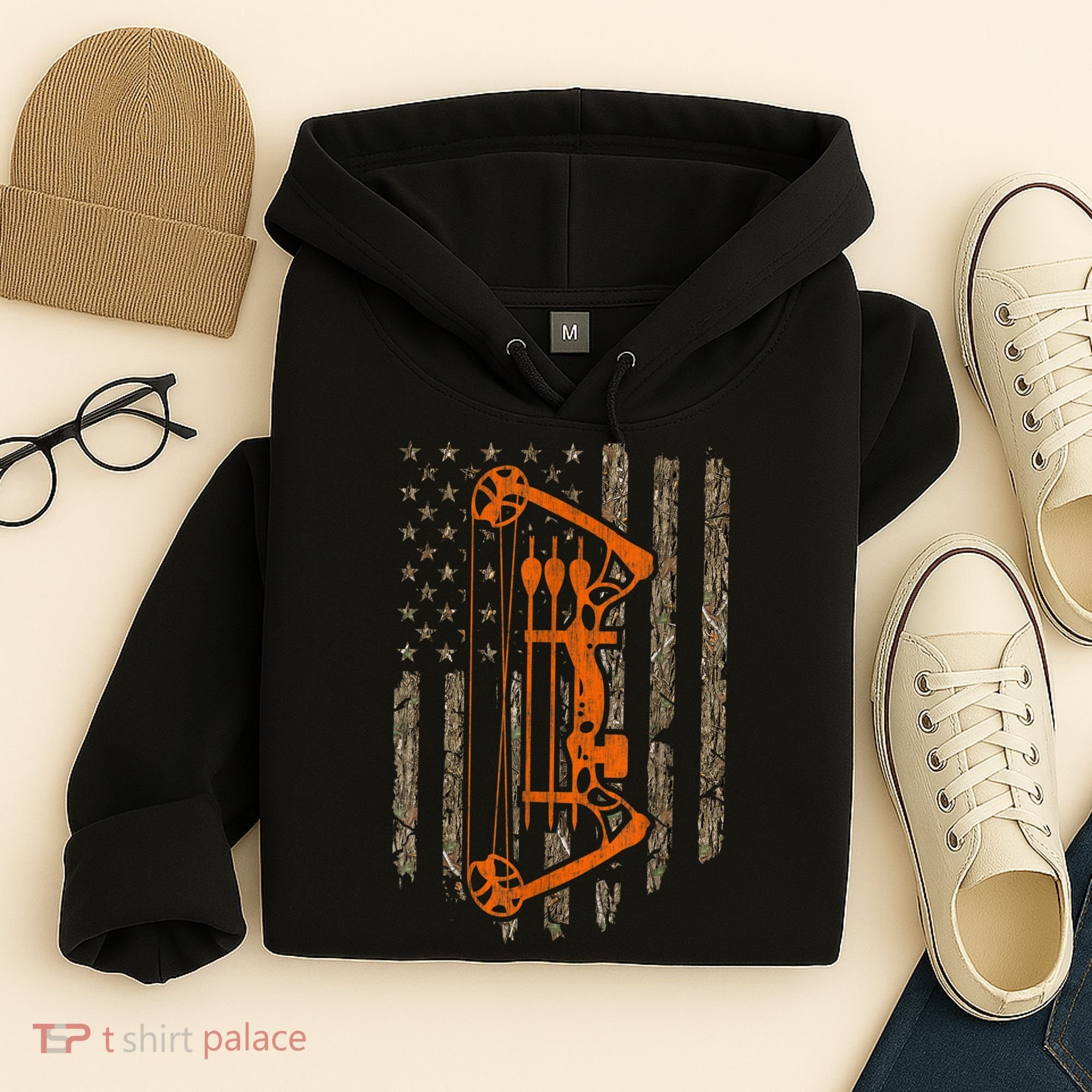 Bow Hunting American Flag Hunter Archery Tree Camouflage Hoodie