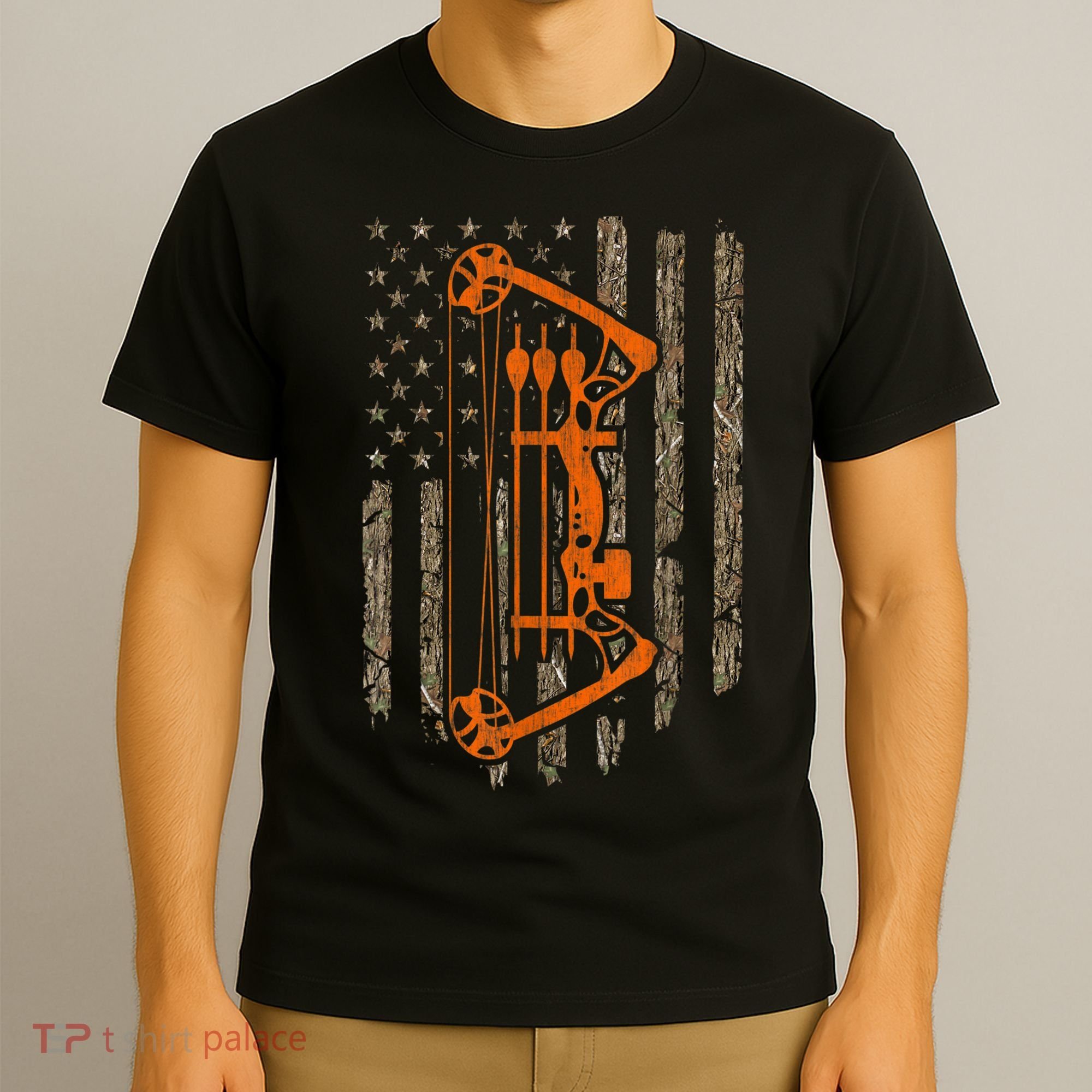 Bow Hunting American Flag Hunter Archery Tree Camouflage T-Shirt