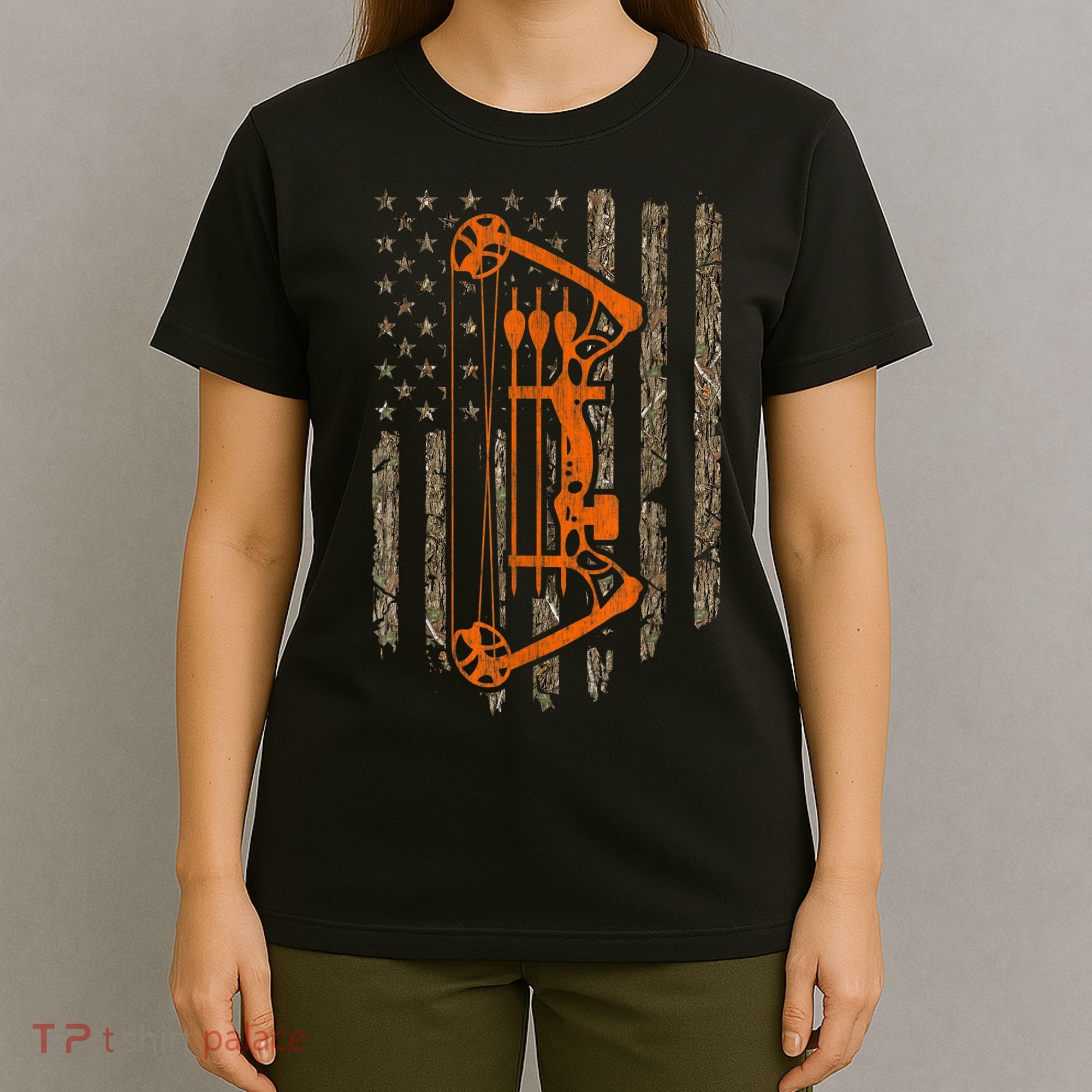 Bow Hunting American Flag Hunter Archery Tree Camouflage T-Shirt