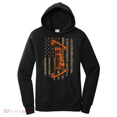 Bow Hunting American Flag Hunter Archery Tree Camouflage Women's Hoodie