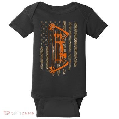 Bow Hunting American Flag Hunter Archery Tree Camouflage Baby Bodysuit