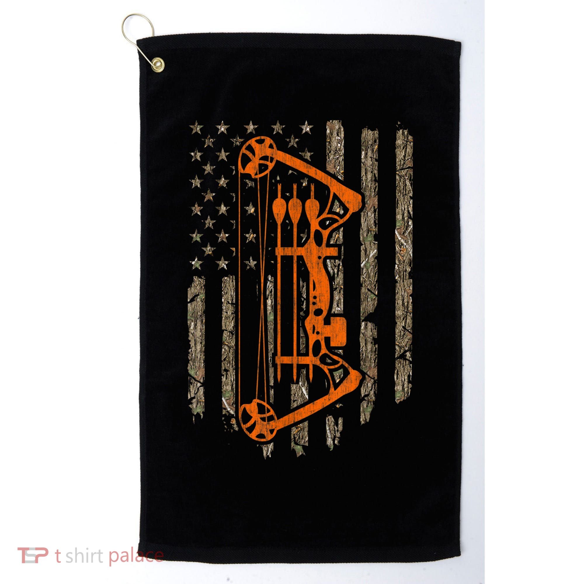 Bow Hunting American Flag Hunter Archery Tree Camouflage Golf Towel