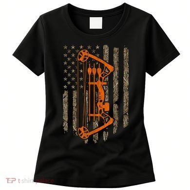 Bow Hunting American Flag Hunter Archery Tree Camouflage Women's T-Shirt