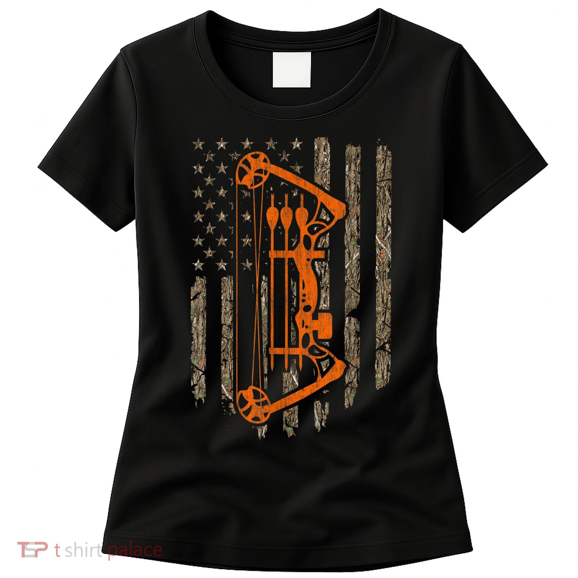 Bow Hunting American Flag Hunter Archery Tree Camouflage Women's T-Shirt