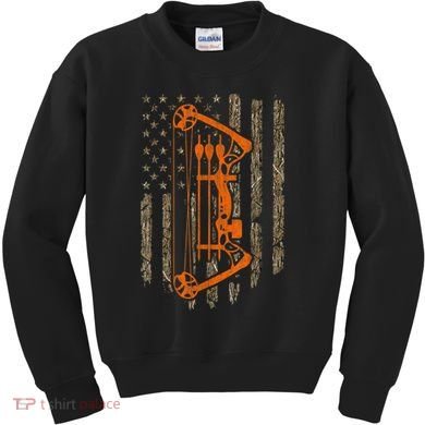 Bow Hunting American Flag Hunter Archery Tree Camouflage Kids Sweatshirt