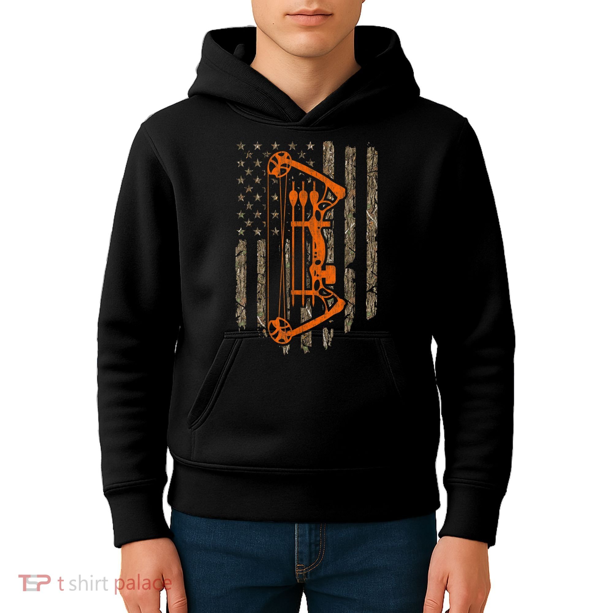 Bow Hunting American Flag Hunter Archery Tree Camouflage Kids Hoodie