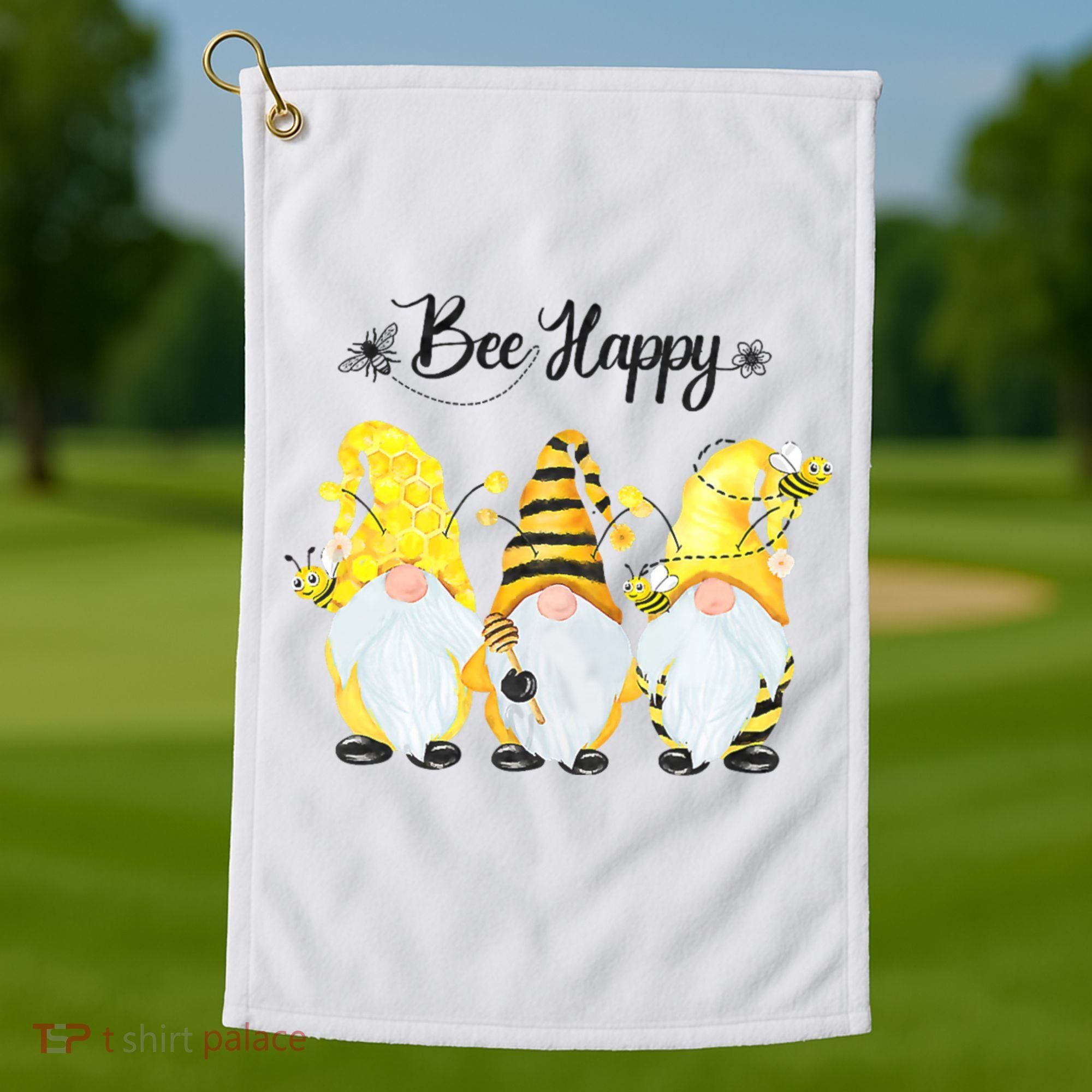 Bee Happy Bee Gnome Spring Golf Towel