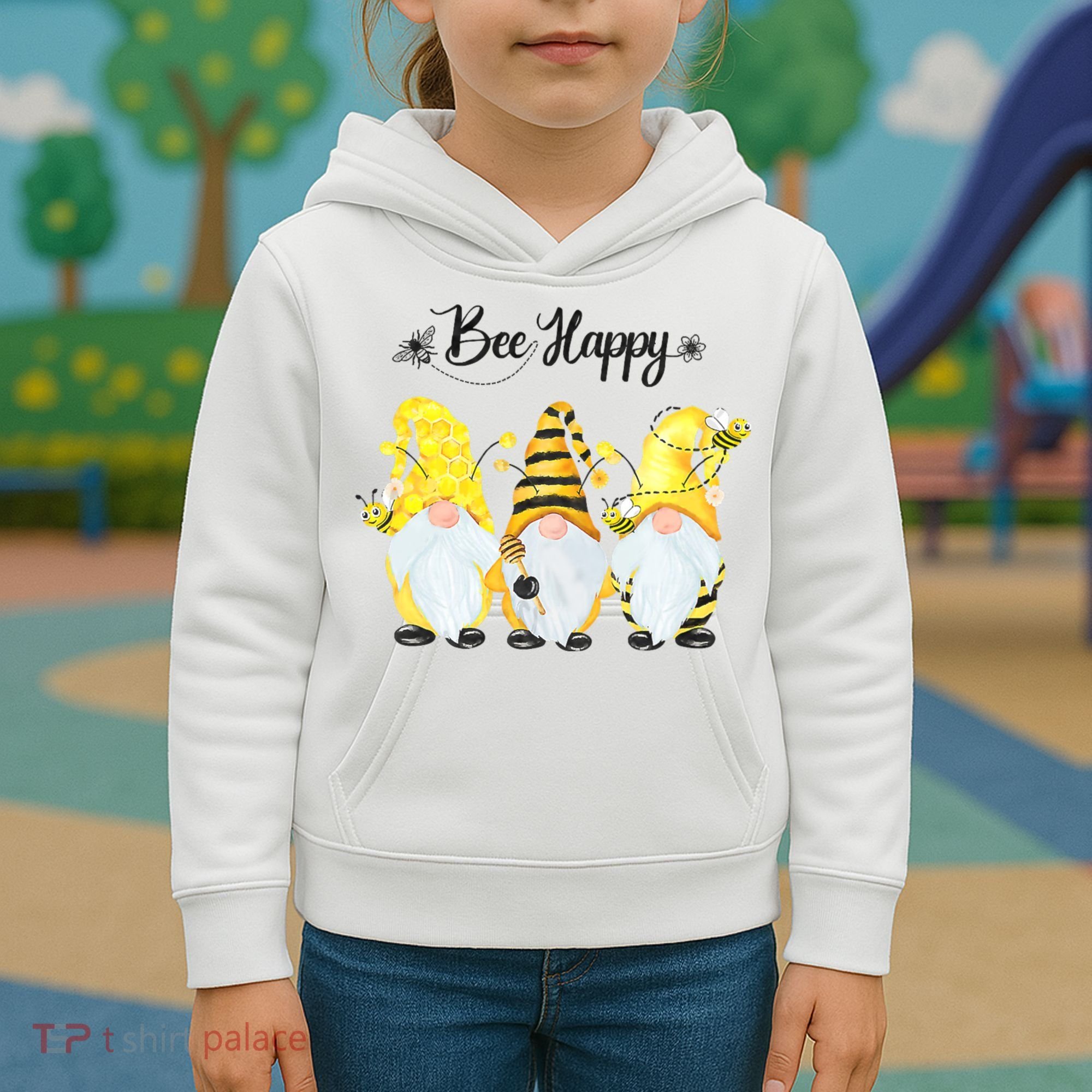 Bee Happy Bee Gnome Spring Kids Hoodie