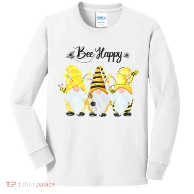 Bee Happy Bee Gnome Spring Kids Long Sleeve Shirt