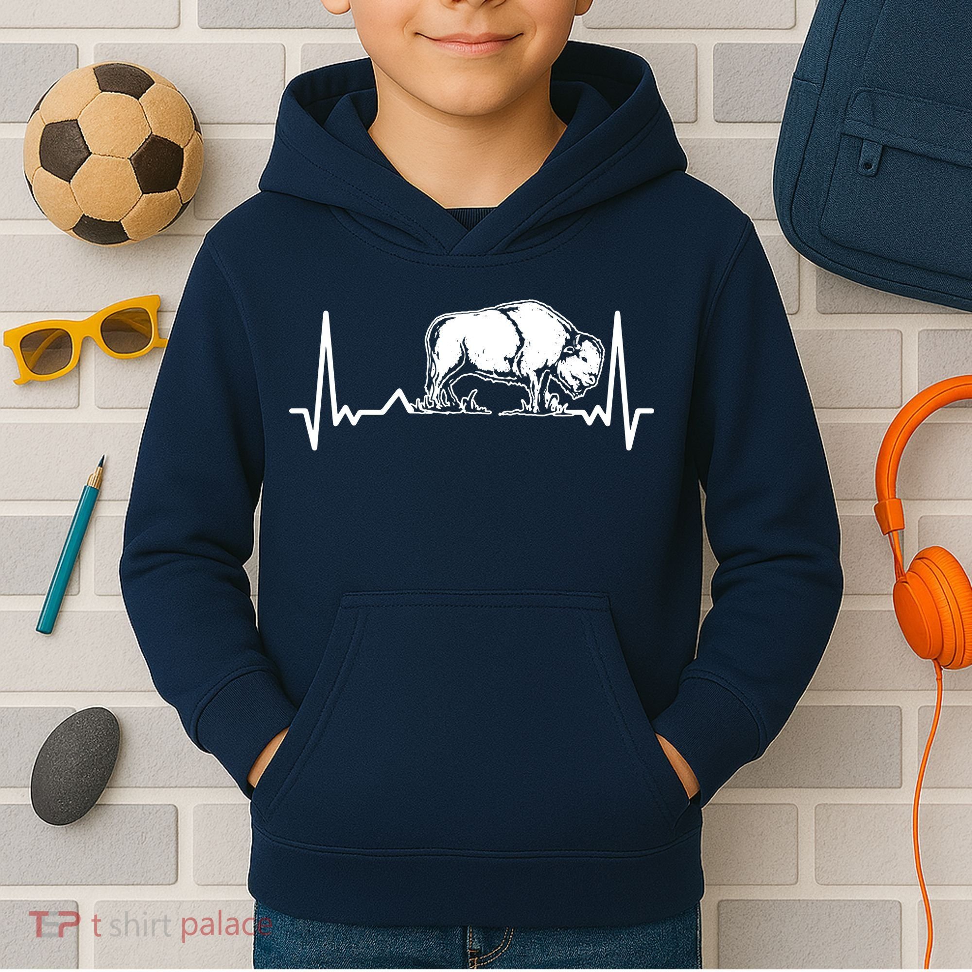 Bison Heartbeat Buffalo Kids Hoodie