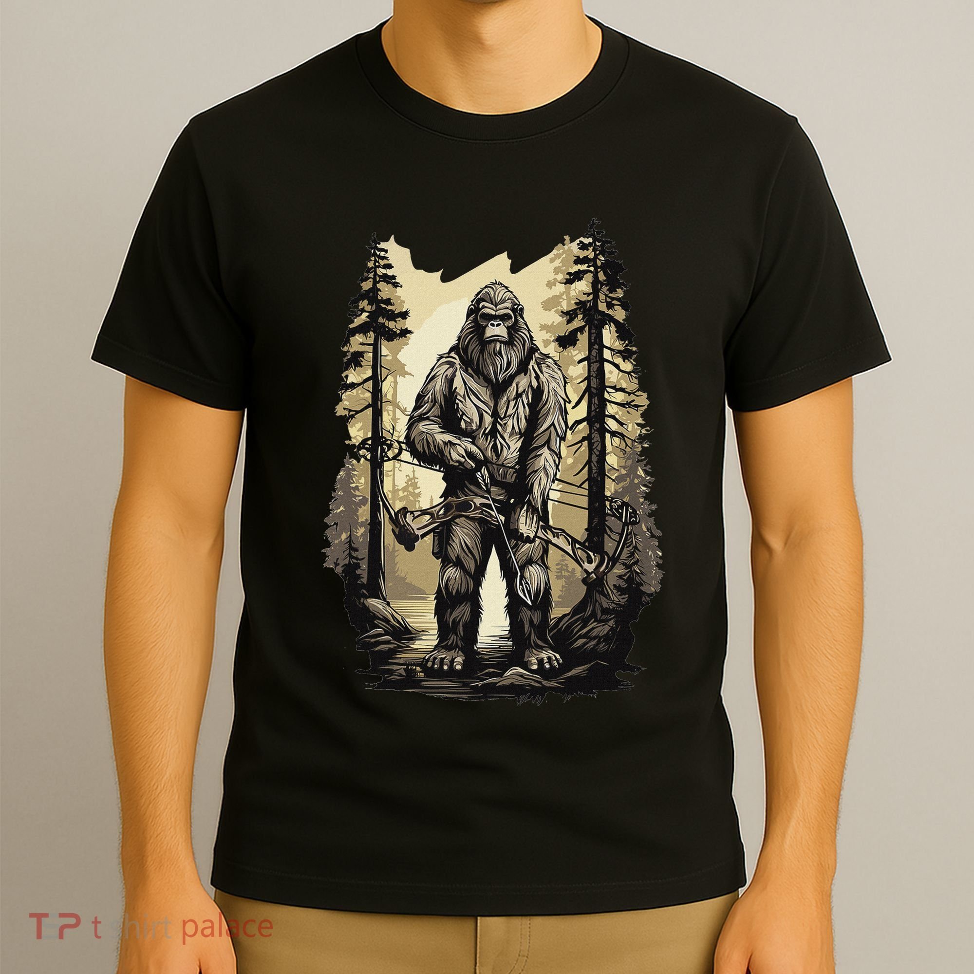 Bow Hunting Bigfoot Funny Bow Hunting Sasquatch Hunting T-Shirt
