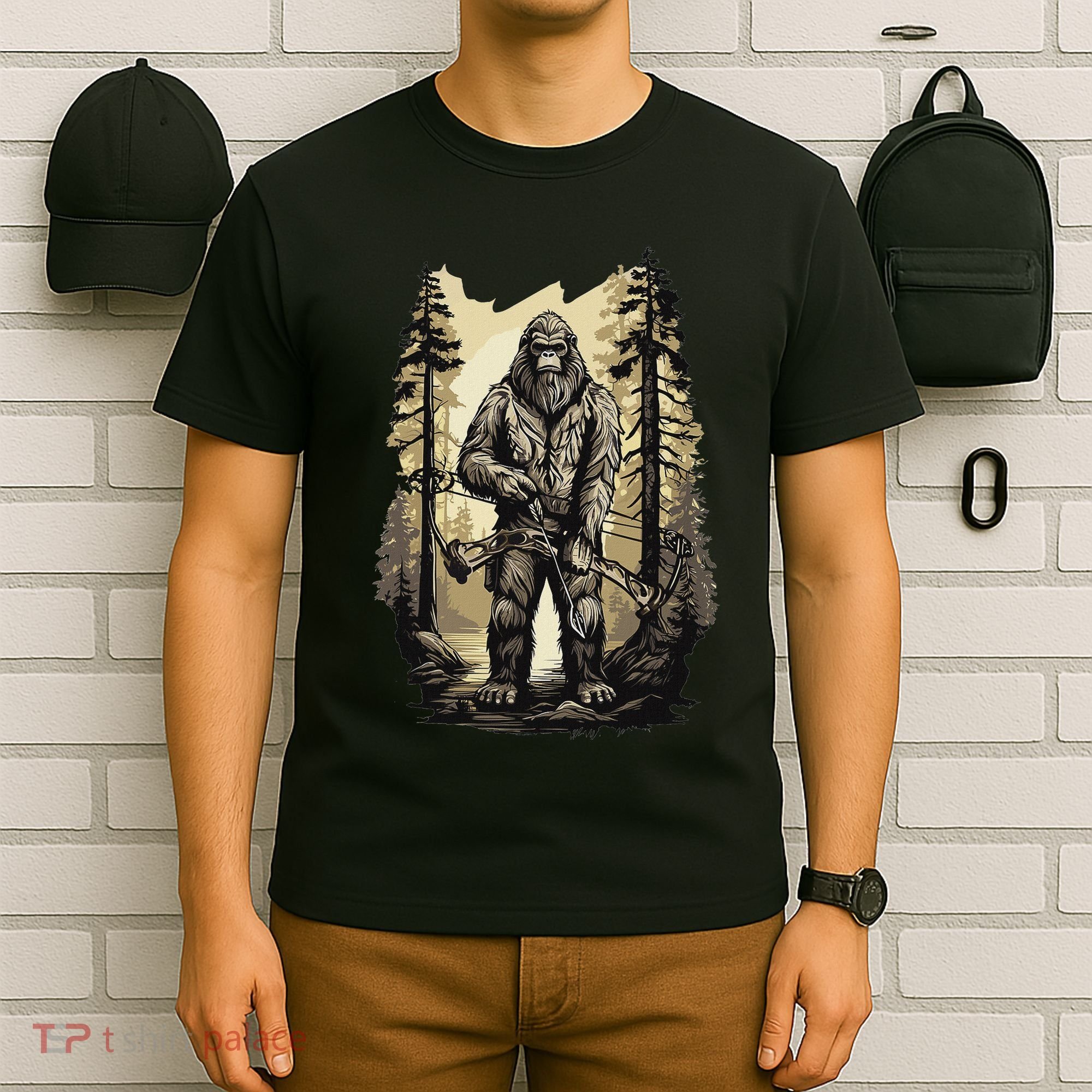 Bow Hunting Bigfoot Funny Bow Hunting Sasquatch Hunting T-Shirt