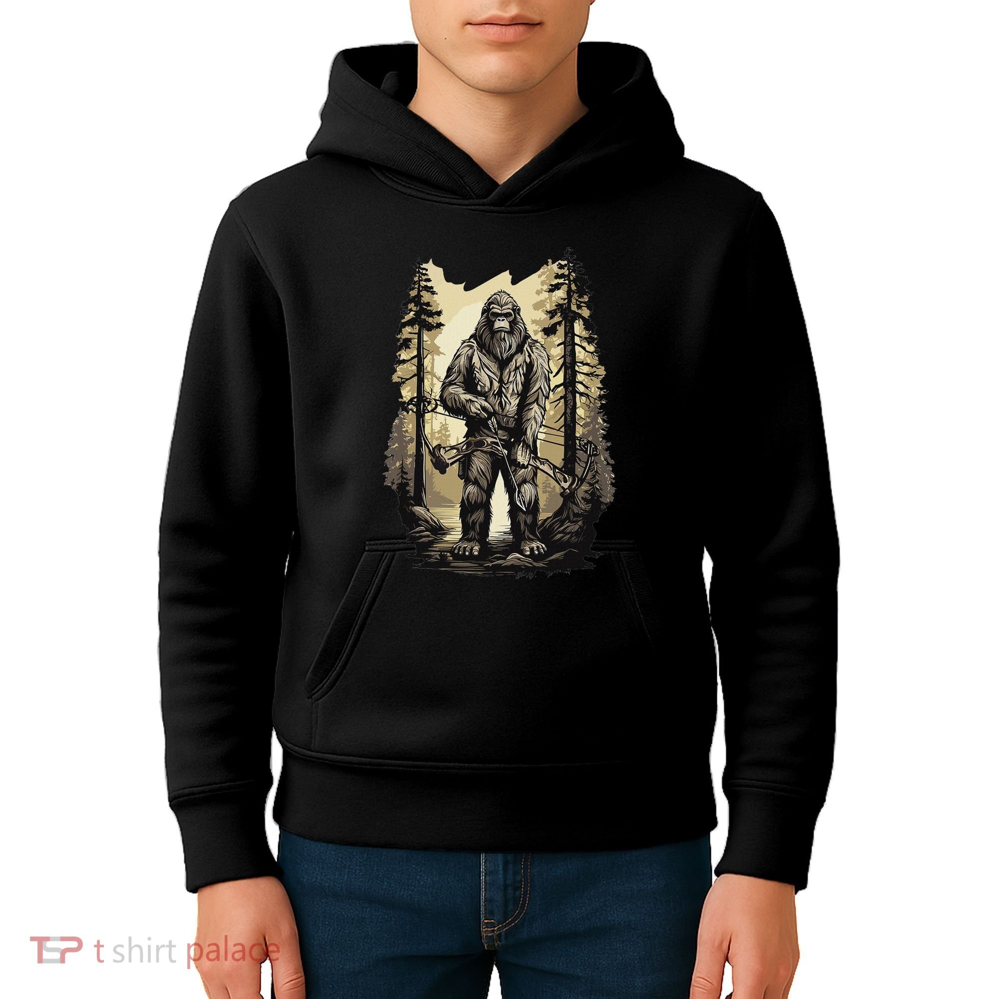 Bow Hunting Bigfoot Funny Bow Hunting Sasquatch Hunting Kids Hoodie