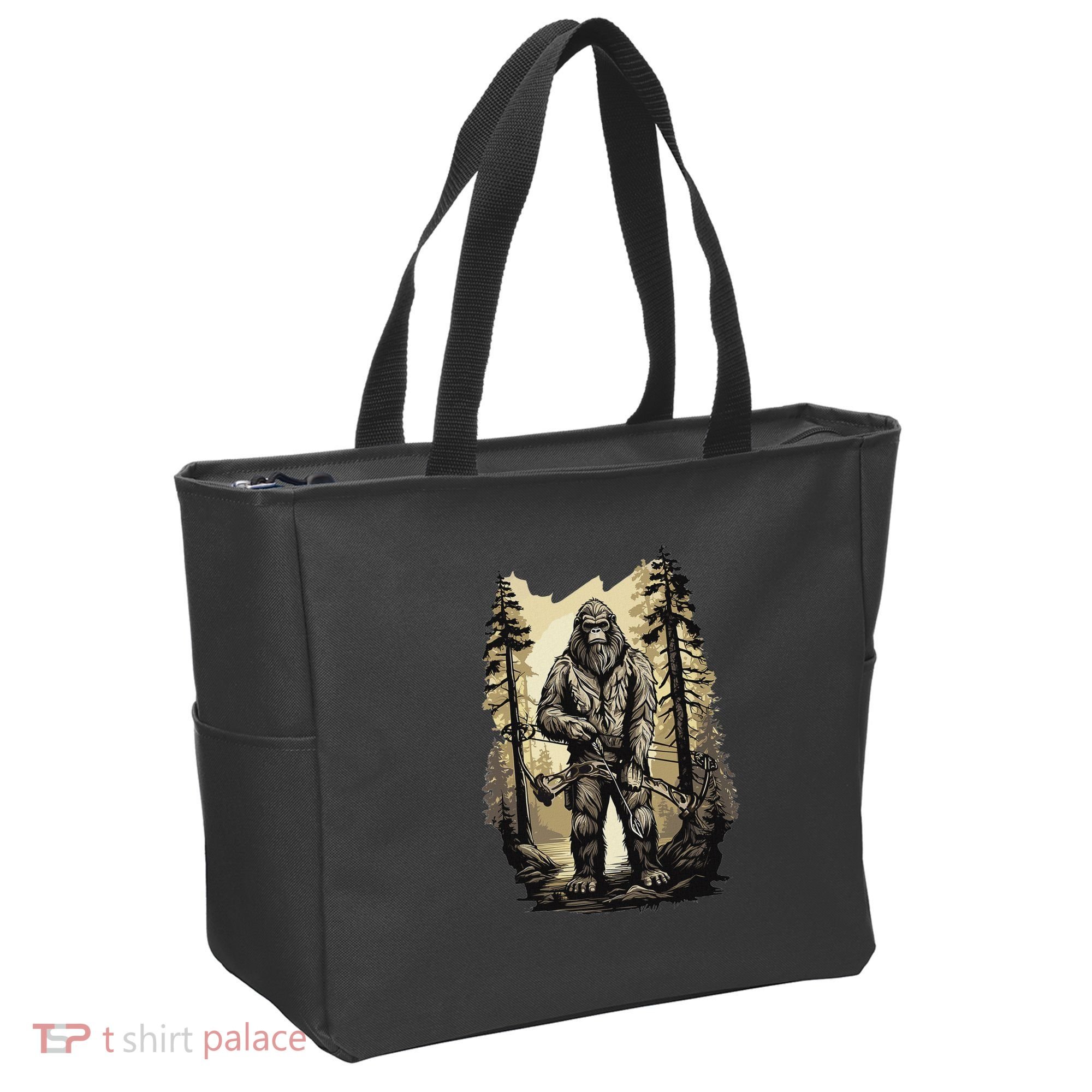 Bow Hunting Bigfoot Funny Bow Hunting Sasquatch Hunting Tote Bag