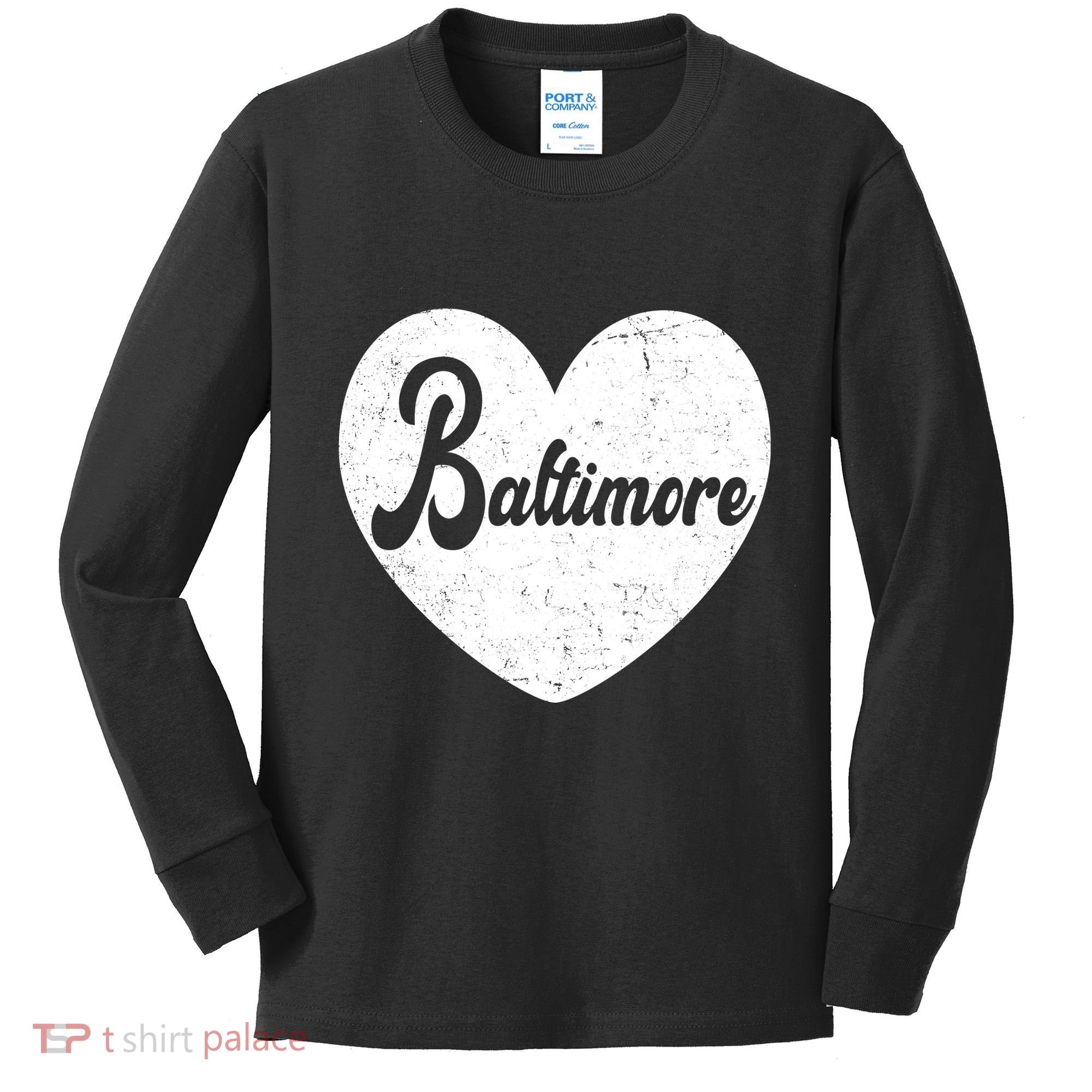 Baltimore Heart Baseball Sports Fan Kids Long Sleeve Shirt
