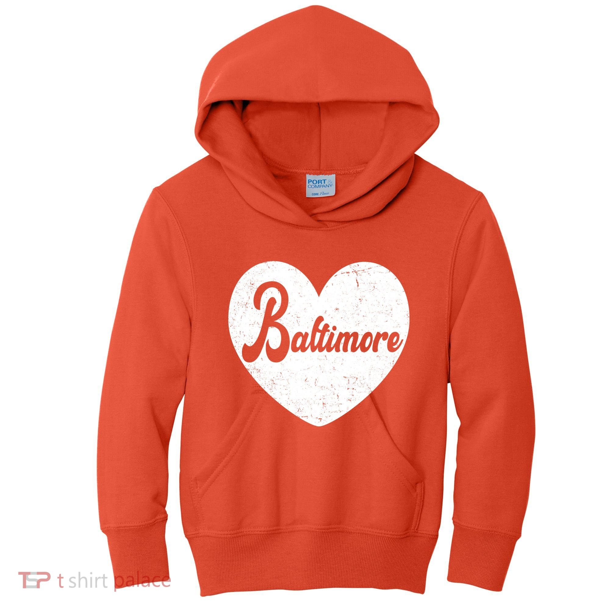 Baltimore Heart Baseball Sports Fan Kids Hoodie