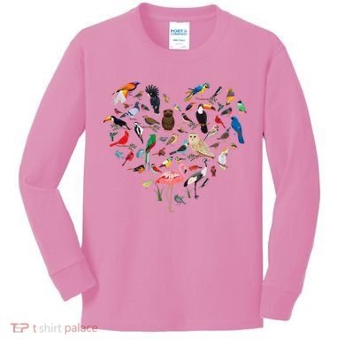 Bird Heart Birding BirdWatching Birder Bird Watcher Kids Long Sleeve Shirt
