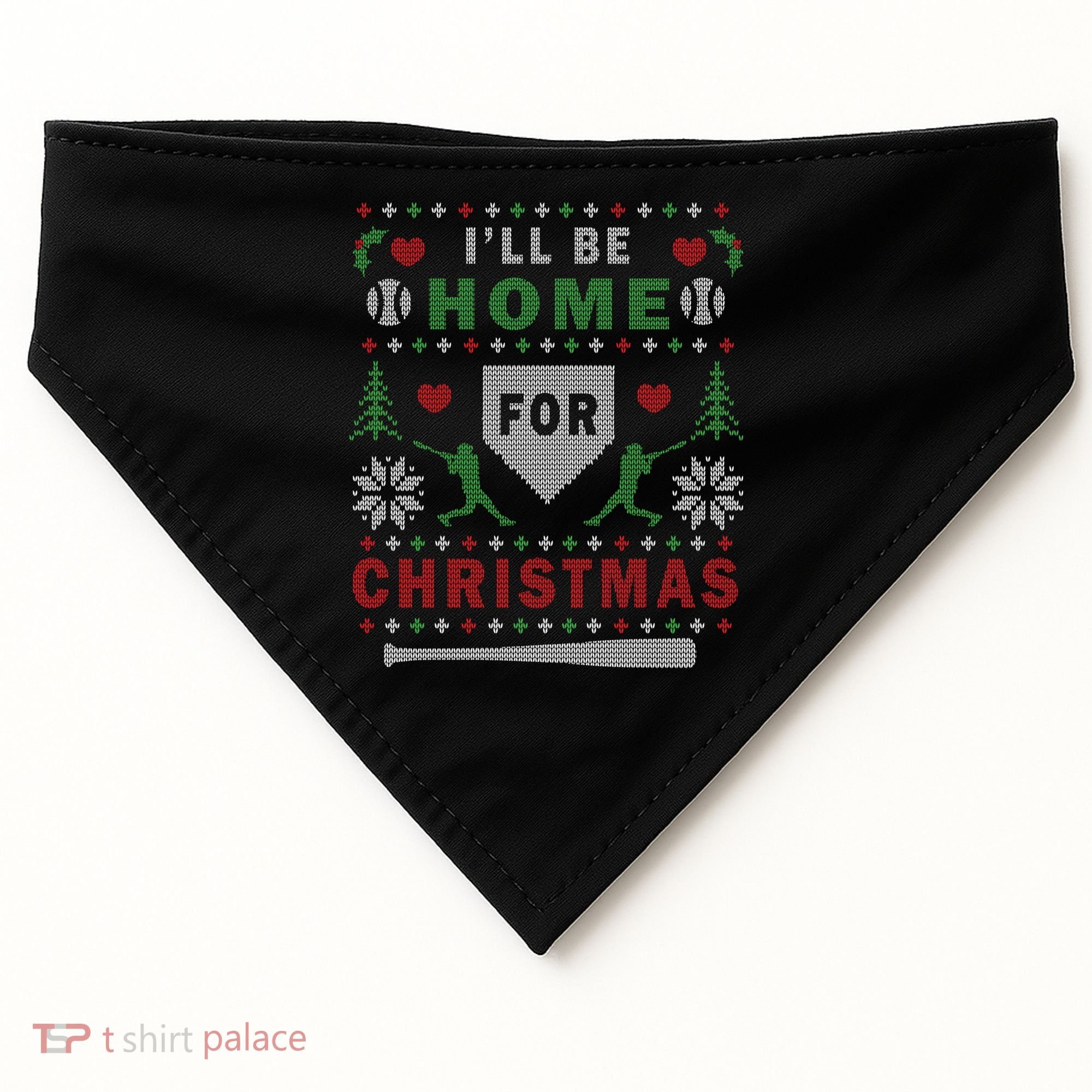 Be Home Baseball Ugly Christmas Sweater Pattern Gift USA-Made Doggie Bandana