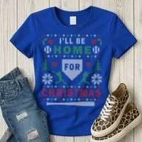 Be Home Baseball Ugly Christmas Sweater Pattern Gift Women's T-Shirt thumb 3