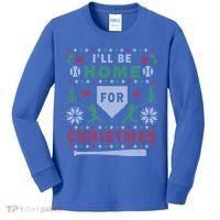 Be Home Baseball Ugly Christmas Sweater Pattern Gift Kids Long Sleeve Shirt thumb 0