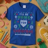 Be Home Baseball Ugly Christmas Sweater Pattern Gift Kids T-Shirt thumb 3