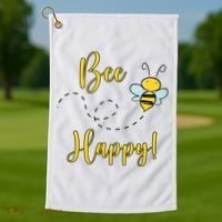 Bee Happy Bumblebee Cute Gift Golf Towel thumb 1