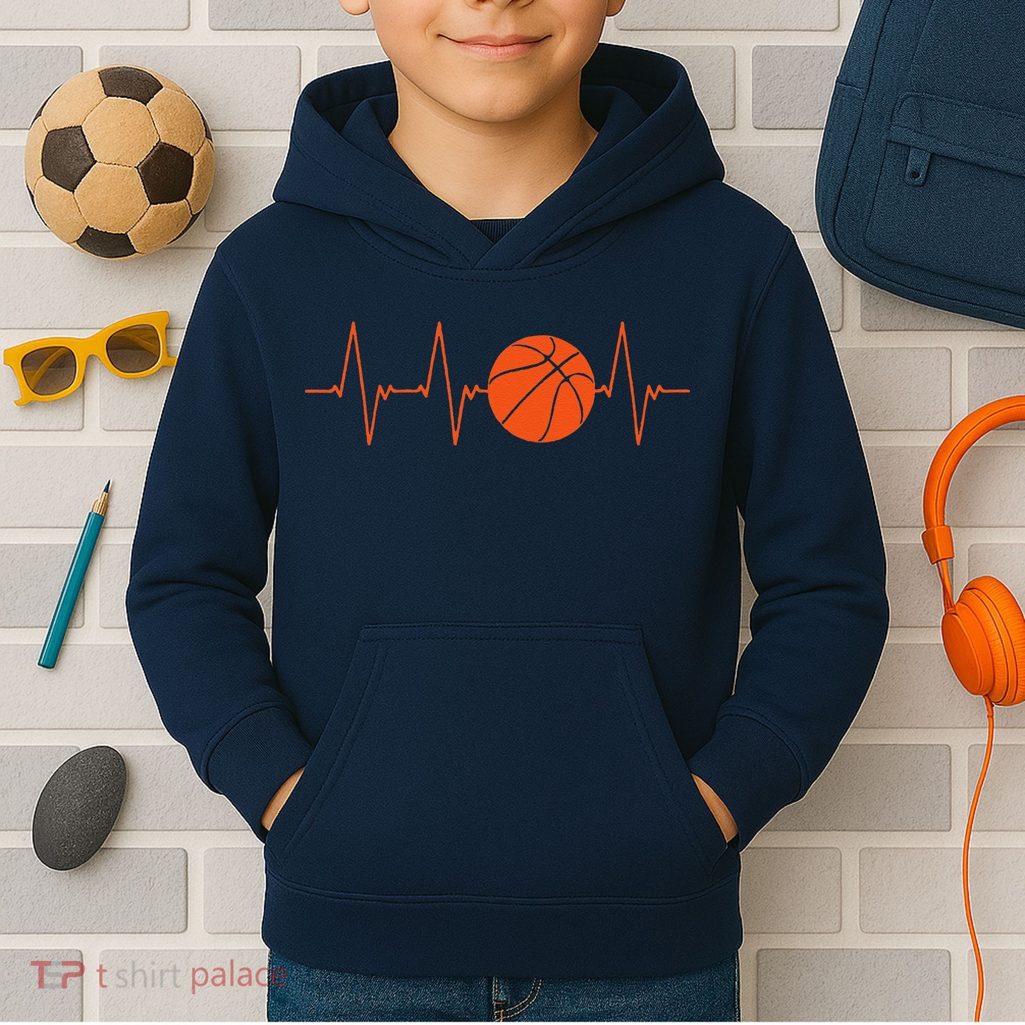 Basketball Heartbeat Bball Gift Kids Hoodie