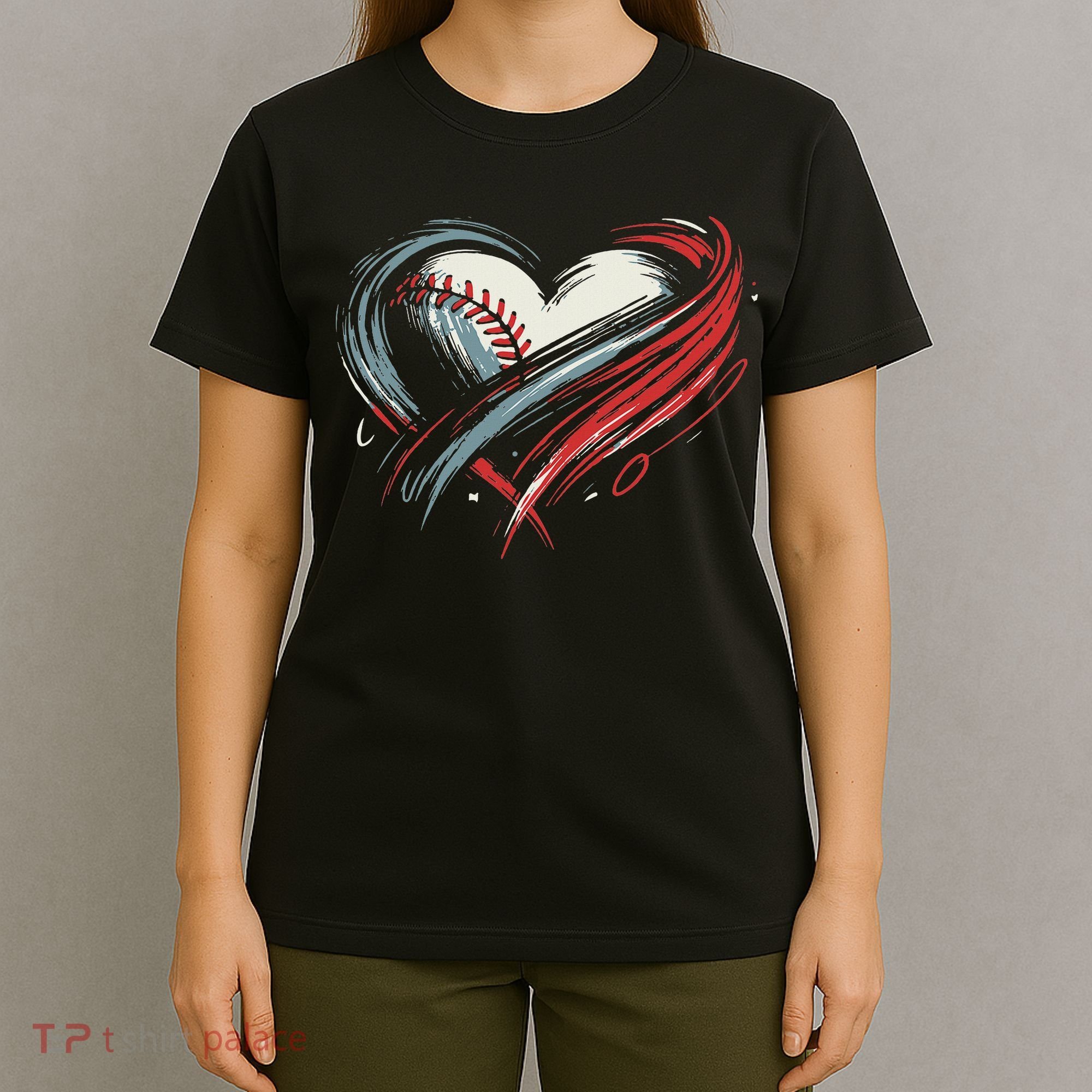 Baseball Heart Baseball Brushstroke Lover Women T-Shirt