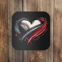 Baseball Heart Baseball Brushstroke Lover Women Coaster thumb 0