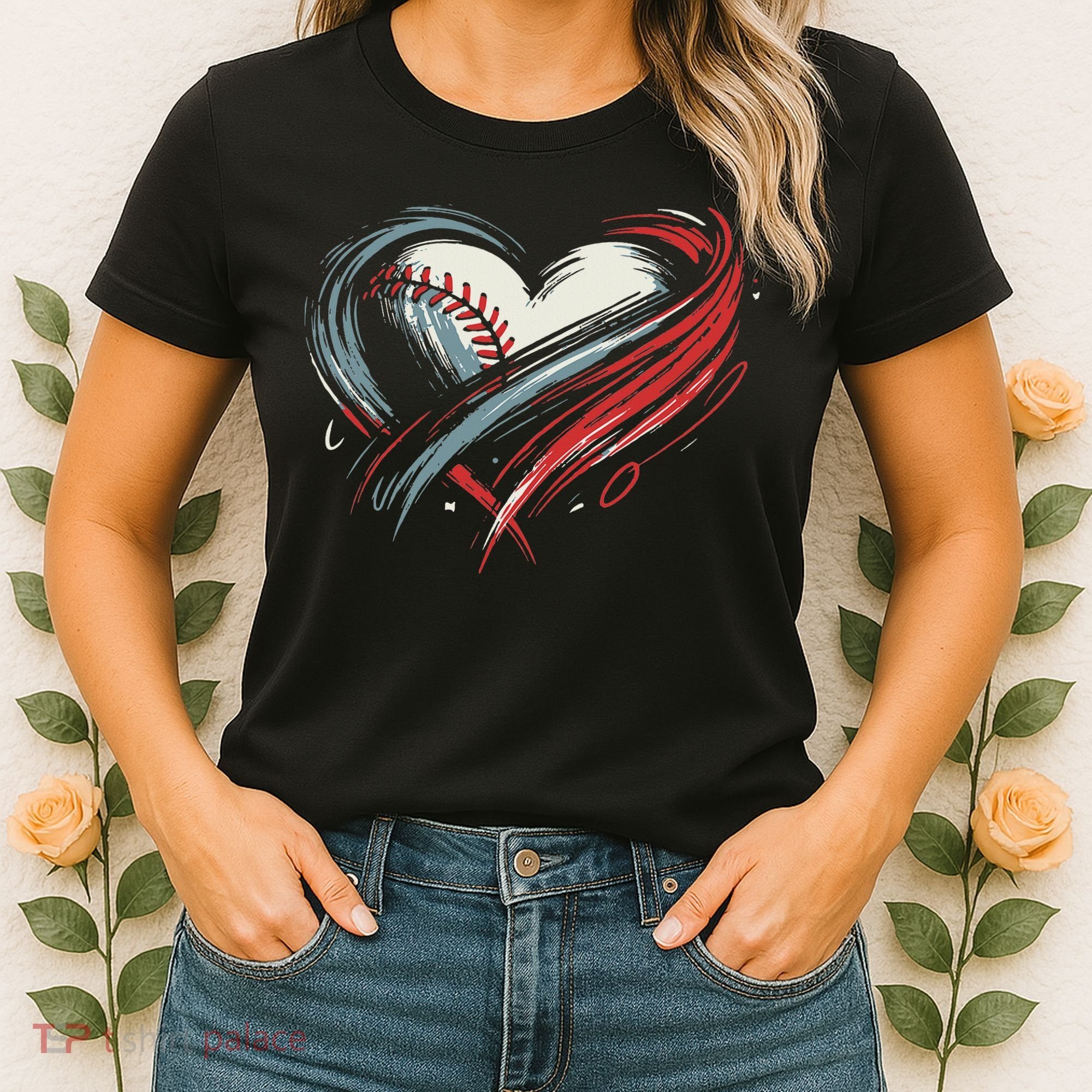 Baseball Heart Baseball Brushstroke Lover Women Women's T-Shirt