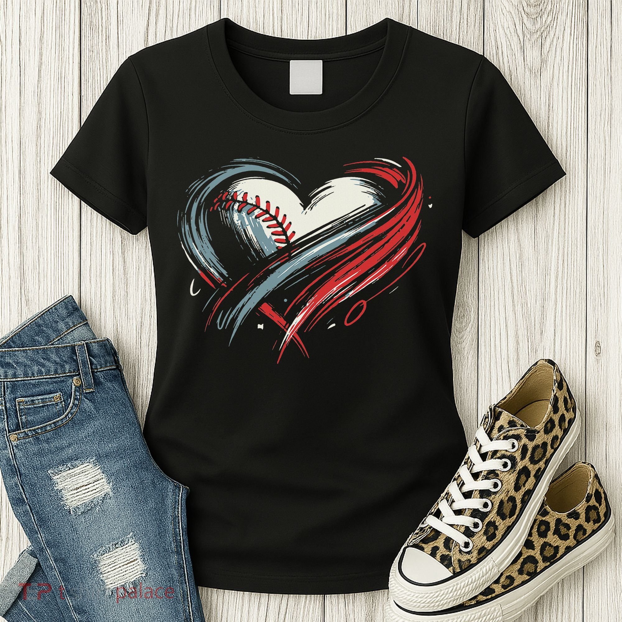 Baseball Heart Baseball Brushstroke Lover Women Women's T-Shirt