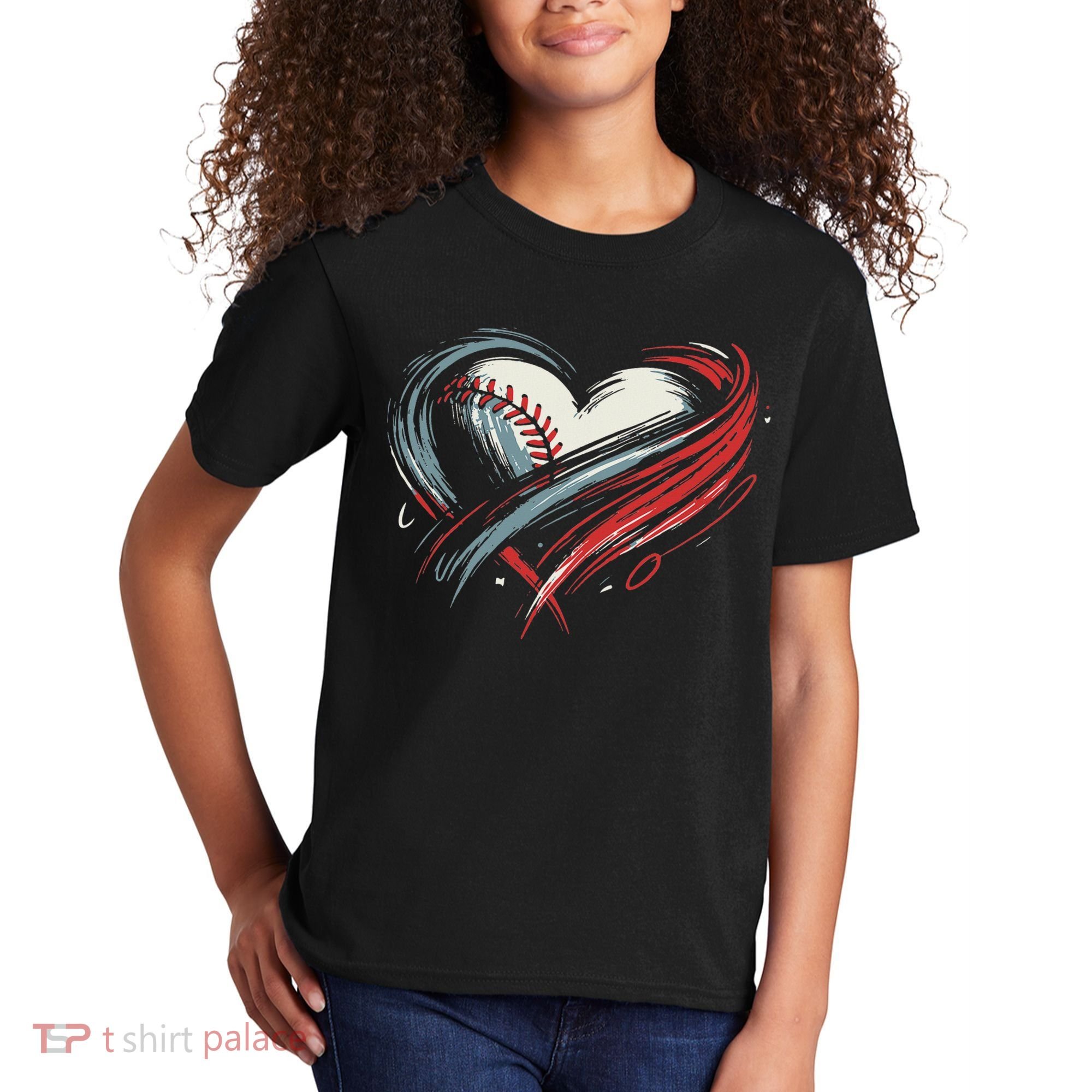 Baseball Heart Baseball Brushstroke Lover Women Kids T-Shirt