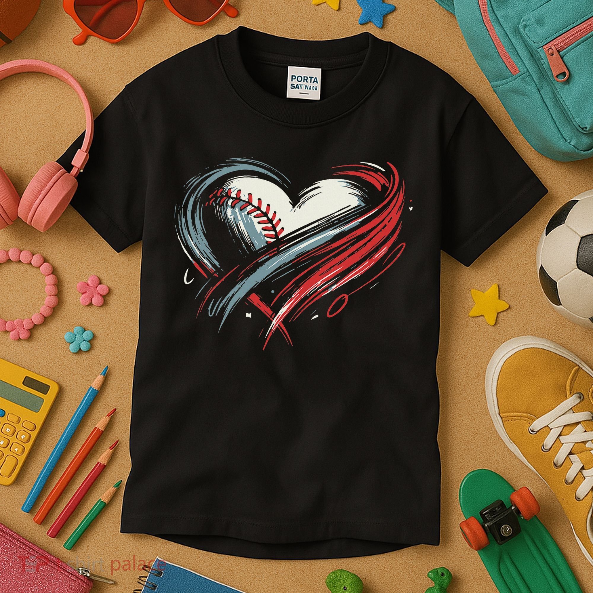 Baseball Heart Baseball Brushstroke Lover Women Kids T-Shirt