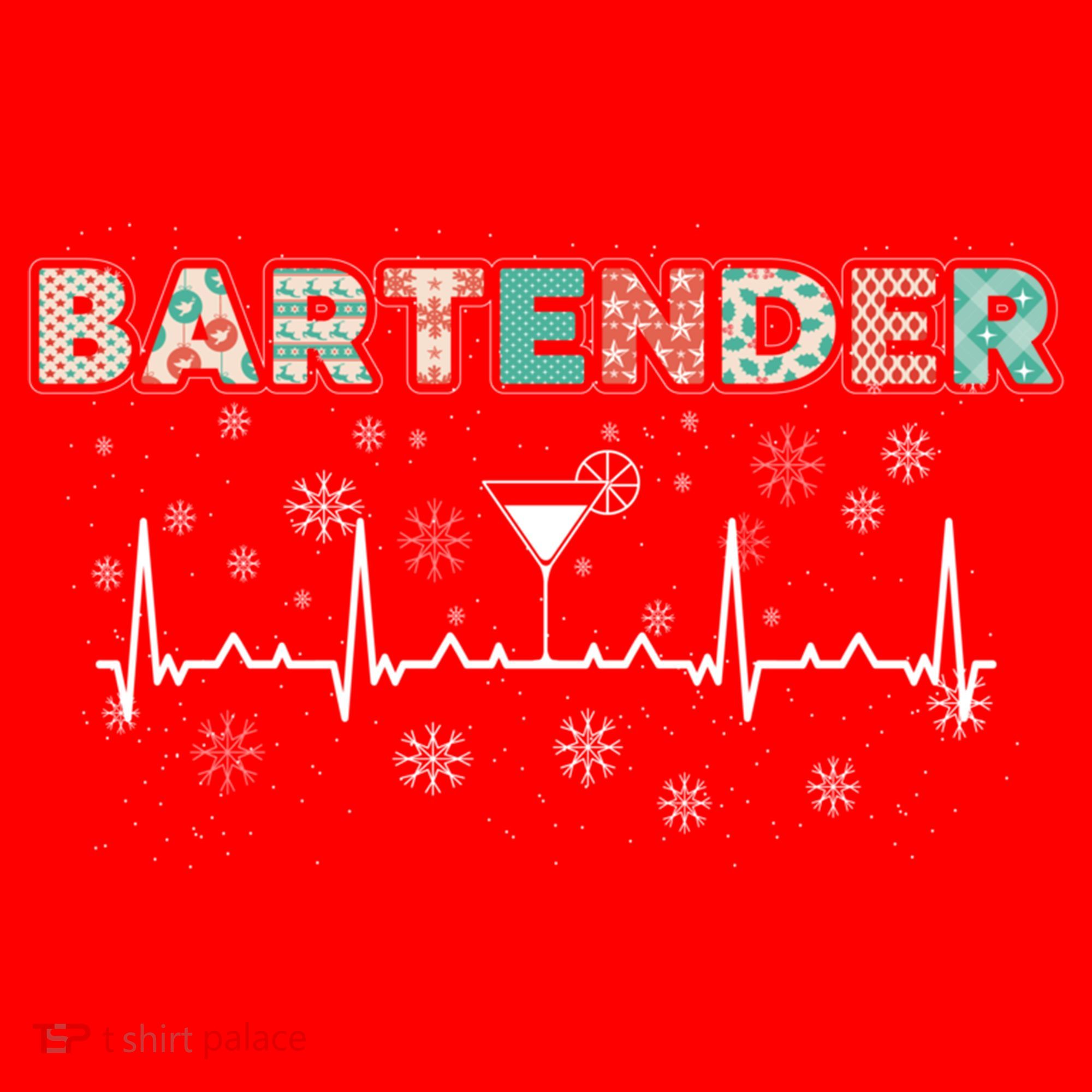 Bartender Heartbeat Bartending Lover Cocktail Maker Xmas Great Gift Santa Hat