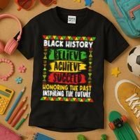 Black History Believe Achieve Succeed Honoring The Past Inspiring The Future Kids T-Shirt thumb 3