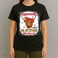 Bleached Highland Cow Apparently I Have An Attitude Who Knew T-Shirt thumb 4