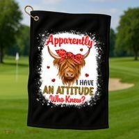 Bleached Highland Cow Apparently I Have An Attitude Who Knew Golf Towel thumb 1