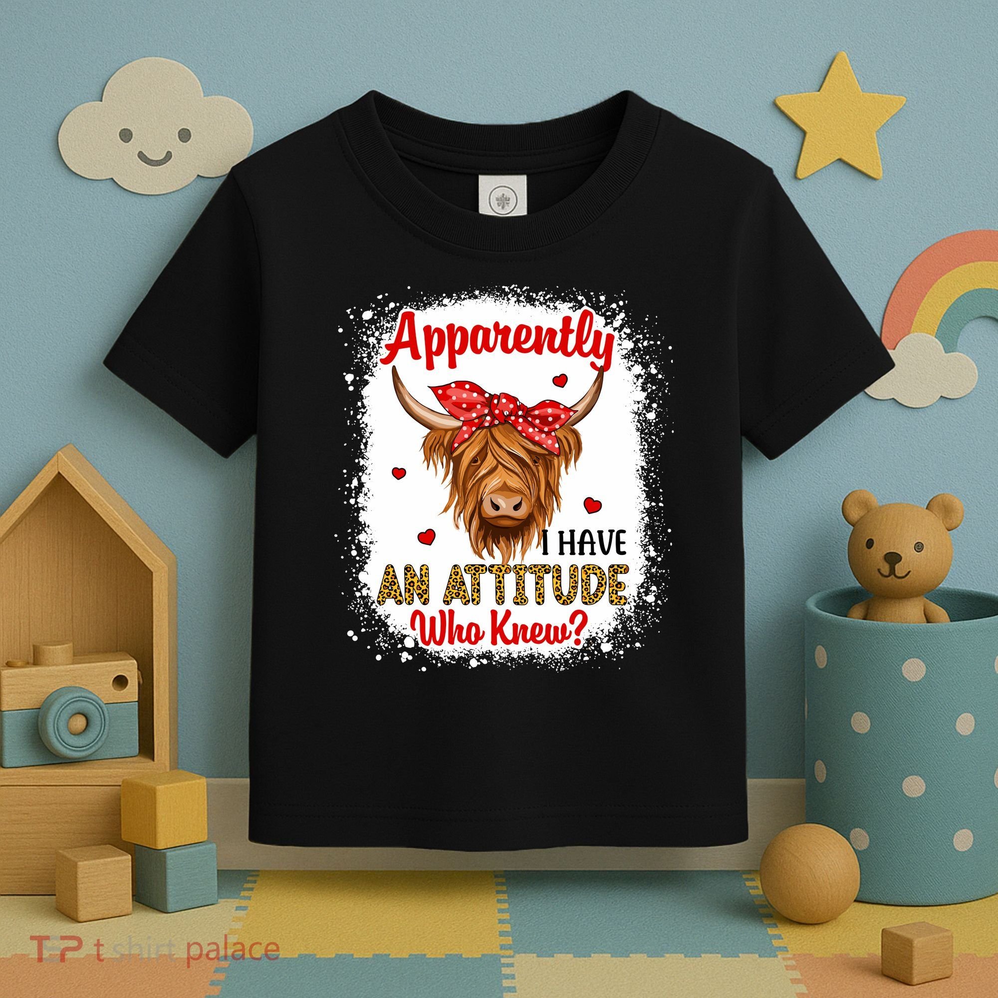 Bleached Highland Cow Apparently I Have An Attitude Who Knew Toddler T-Shirt