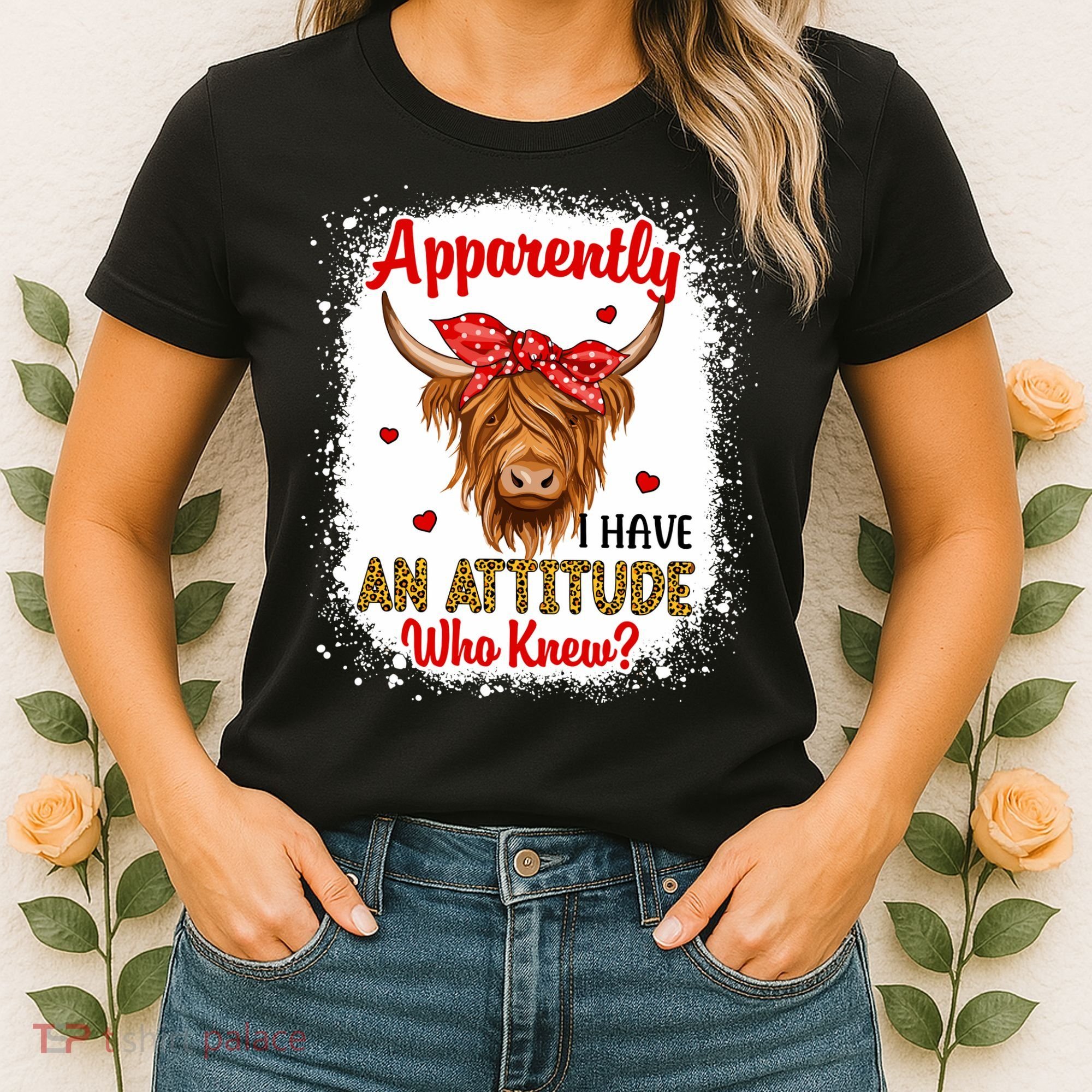 Bleached Highland Cow Apparently I Have An Attitude Who Knew Women's T-Shirt