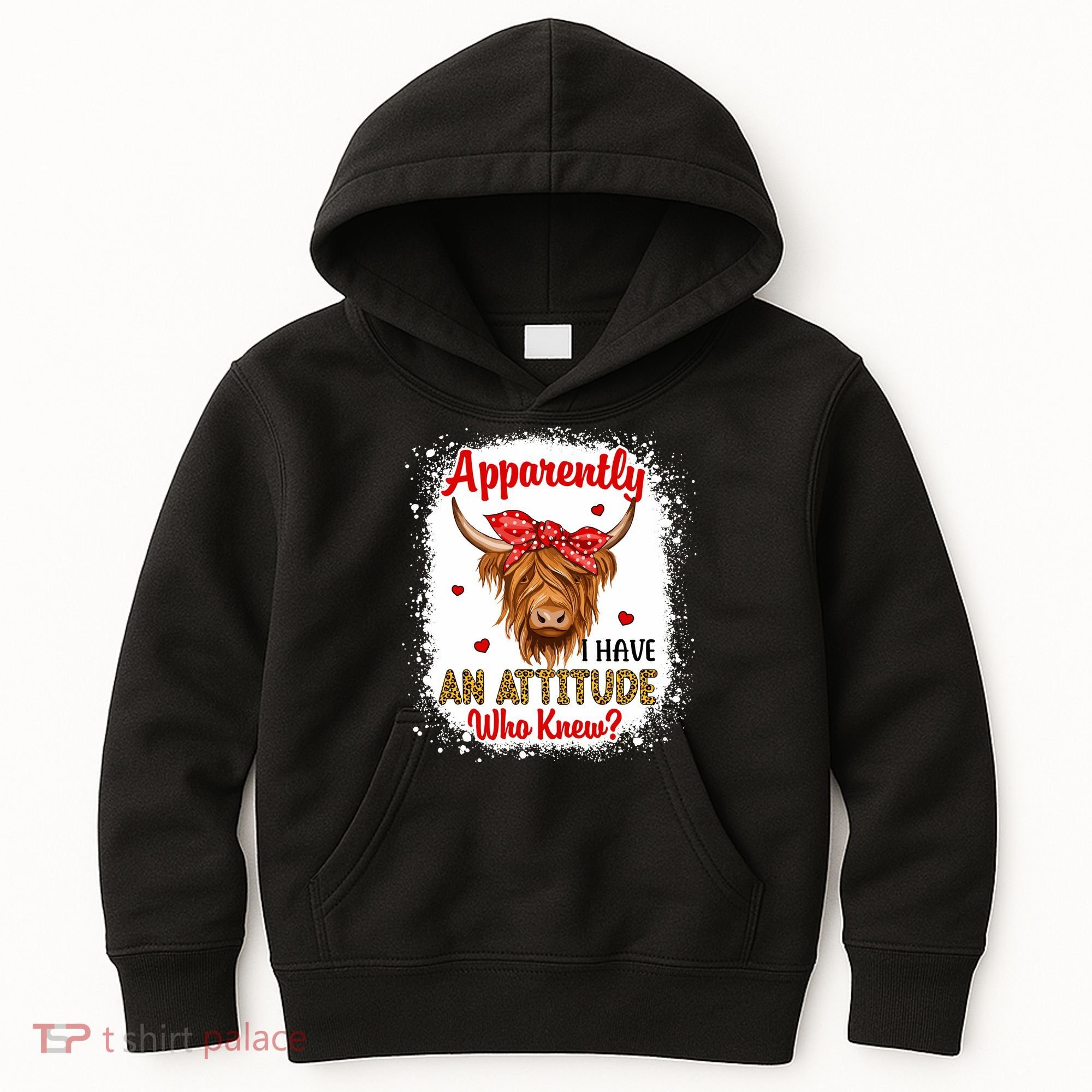 Bleached Highland Cow Apparently I Have An Attitude Who Knew Kids Hoodie
