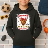 Bleached Highland Cow Apparently I Have An Attitude Who Knew Kids Hoodie thumb 2