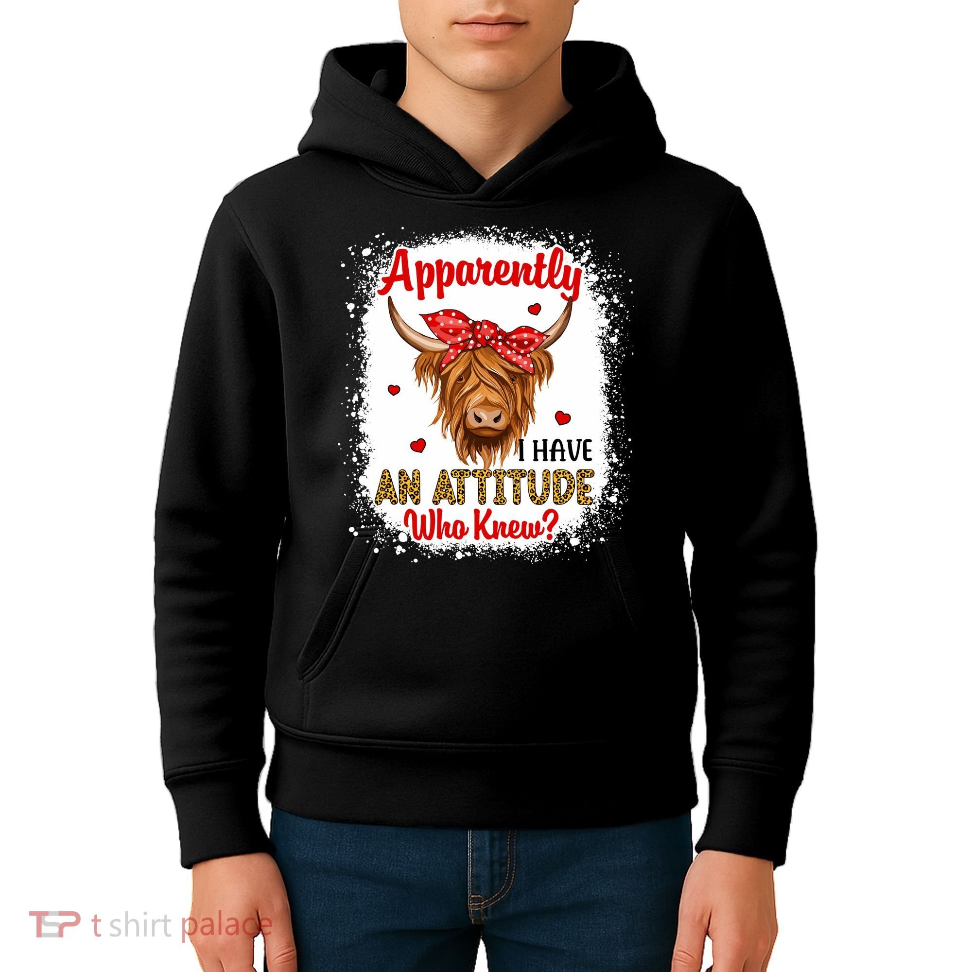 Bleached Highland Cow Apparently I Have An Attitude Who Knew Kids Hoodie